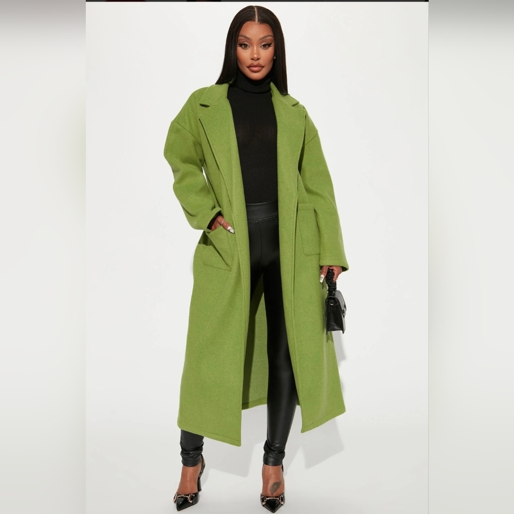 Fashion Nova Green Long Trench Coat